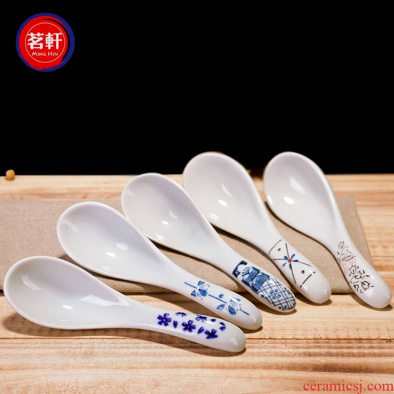 Jingdezhen Japanese under the glaze color creative hand - made ceramic spoon, spoon, hand - made small spoon, run out of restoring ancient ways