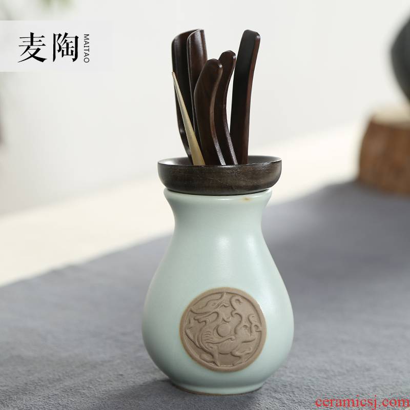 MaiTao kung fu tea accessories tea six gentleman your up ceramic ebony wenge wood ChaZhen ChaGa