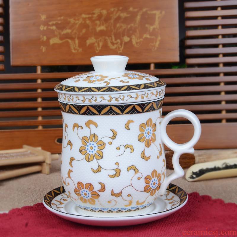 Xiang feng ceramic cups four cups with cover filter cup tea cup boss cup elegant cup meeting individual cup bo