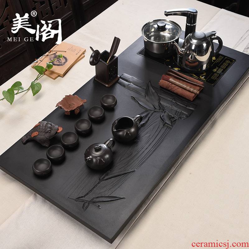 Beauty cabinet sharply stone large stone tea tray was black stone tea suit household ceramic tea sets tea sea induction cooker