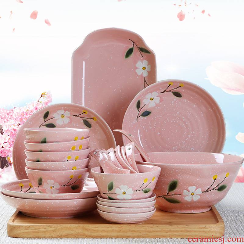 4 dishes suit household jingdezhen ceramic plate to eat bowl chopsticks combination creative contracted Japanese - style tableware 6 people