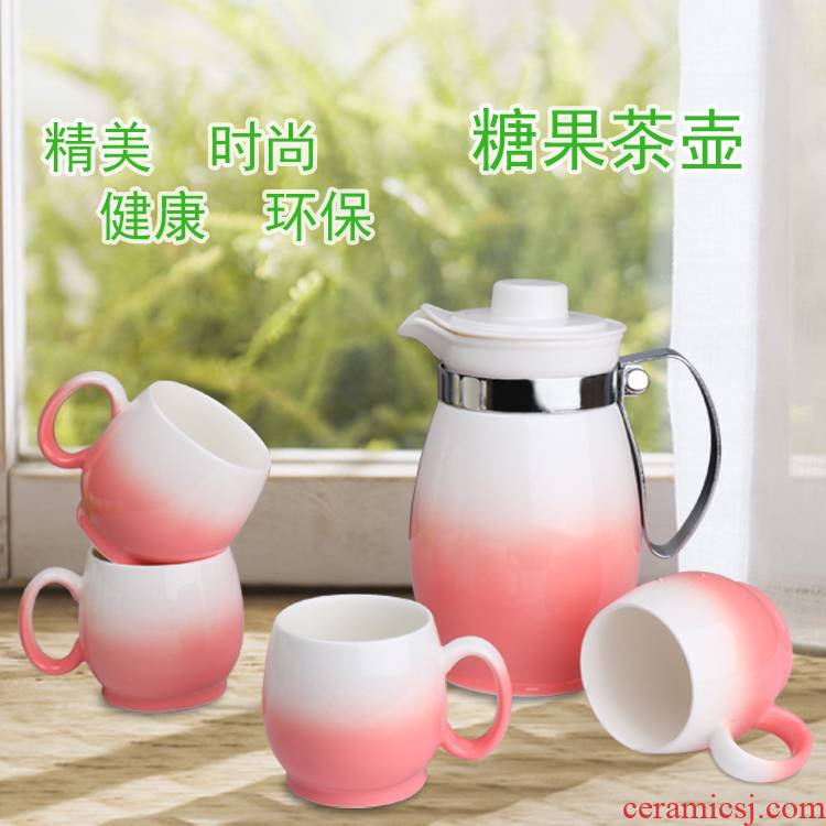 Ceramic kettle cold cold water kettle suit 5 suit tea cup with high temperature to hold the box household jugs