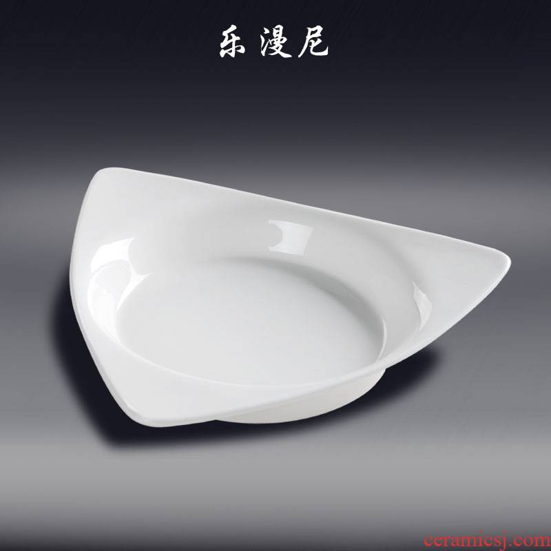 Le diffuse, 10.5 inches round deep dish in the triangle - pure white hotel ceramic tableware special - shaped hot food cooking plate