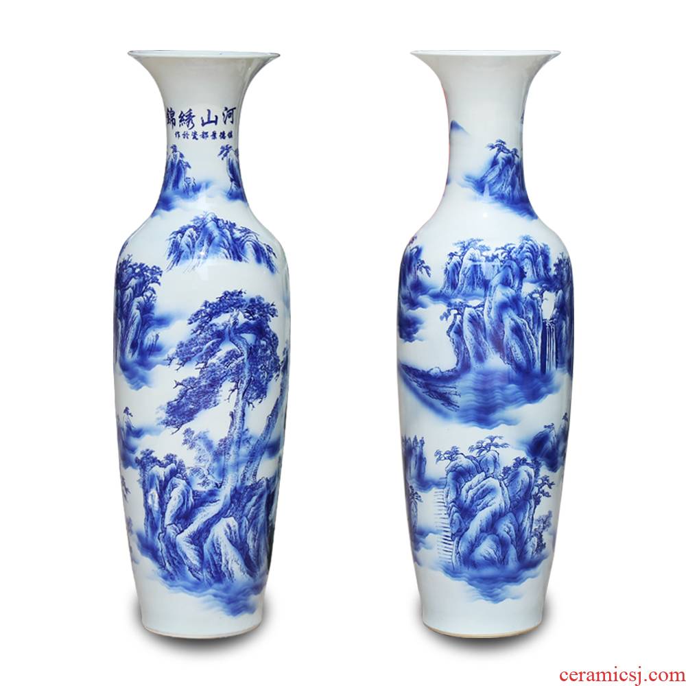 Jingdezhen blue and white landscape jin was the French ceramics vase classical Chinese style lobby sitting room adornment