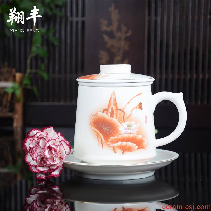 Xiang feng ceramic cups tea set personal cup with cover filter cup tea office large - capacity glass cup