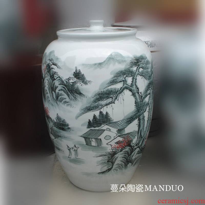Jingdezhen idea gourd hand - made landscape porcelain pot 30-40 catty meters straight porcelain decoration tank
