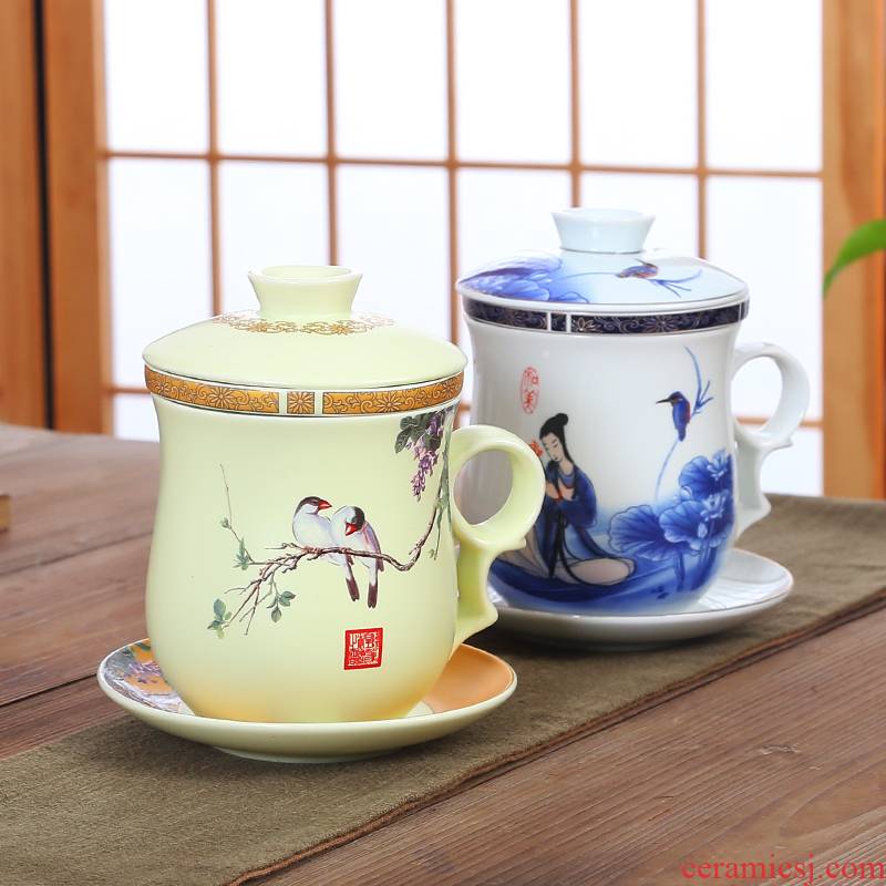 Friend is ceramic filter with cover tea cup cup personal gift cup four - piece set cup gift box office meeting