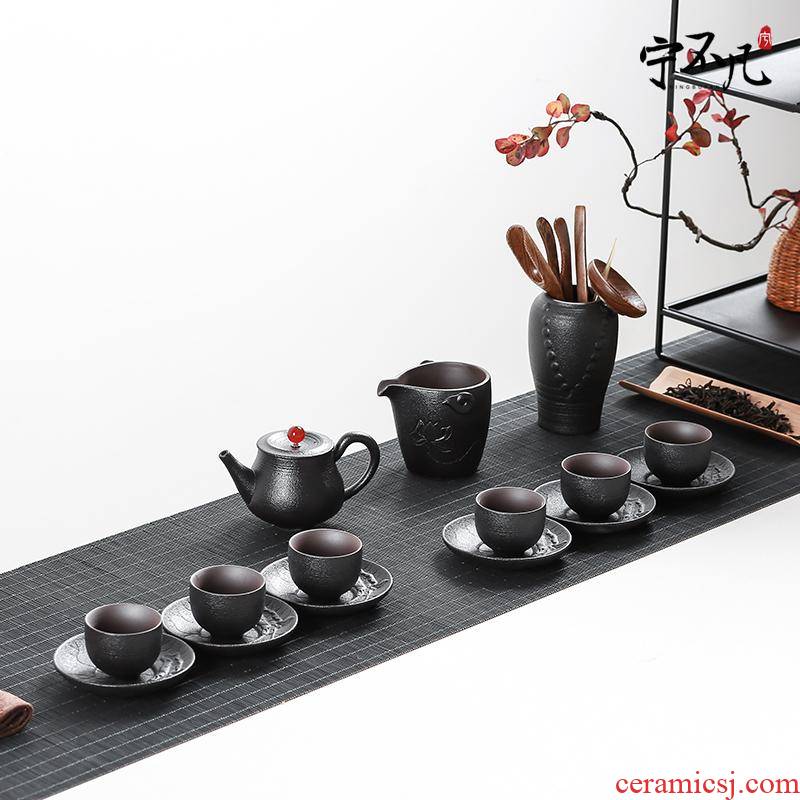 Ning great kung fu tea set of black suit Japanese household teapot tea cups) a complete set of tea set gift boxes