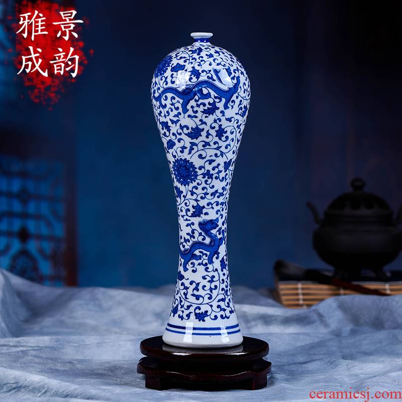Jingdezhen blue and white vase sitting room of Chinese style restoring ancient ways chinaware coarse pottery zen gao modern home furnishing articles