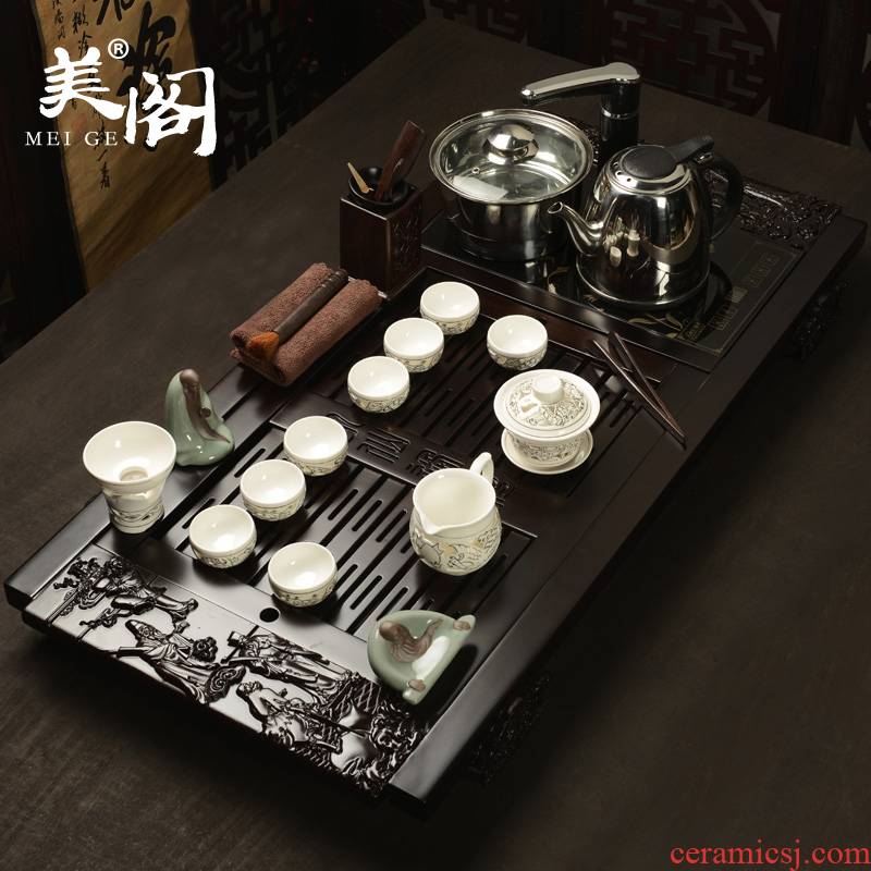 The pavilion violet arenaceous ebony set of tea sets tea tray household celadon your up kungfu induction cooker