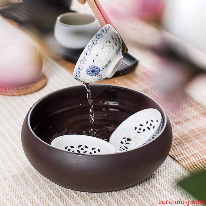 Dragon invertors undressed ore purple sand tea wash bowl cup flowerpot kung fu tea accessories ceramic tea set zero with a water jar