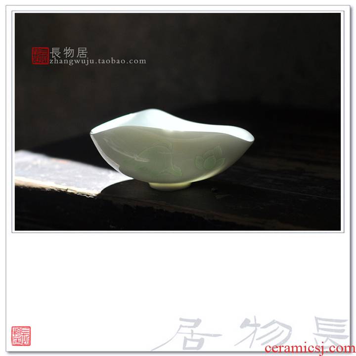 Offered home - cooked at flavour shadow blue glaze dark carved lotus tea holder tea saucer jingdezhen ceramic tea set with parts by hand
