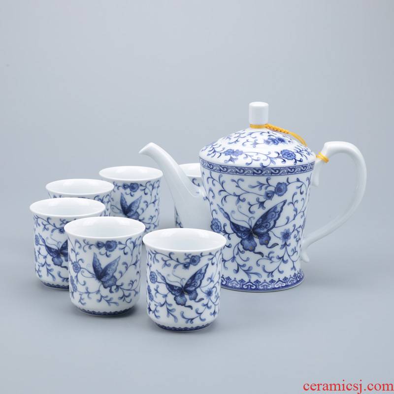Xiang feng ceramic teapot large classical girder of blue and white porcelain pot of tea cups of a complete set of cool tea kettle