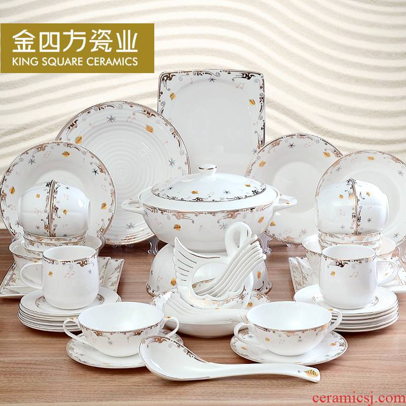Sifang gold conch 52 head of household ipads porcelain tableware suit to use suit creative ceramic dish bowl dish sets
