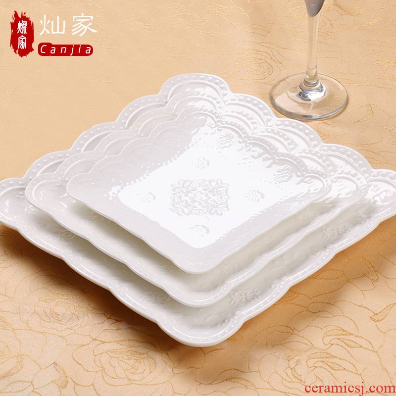 Sifang steak plate tableware ceramic creative European white anaglyph ipads China western food dish dish dish all the plates