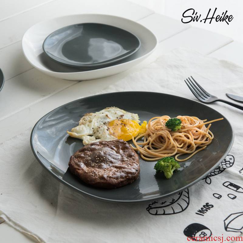 European Japanese creative contracted household ceramic disc steak western food dish plate flat dish dish plate
