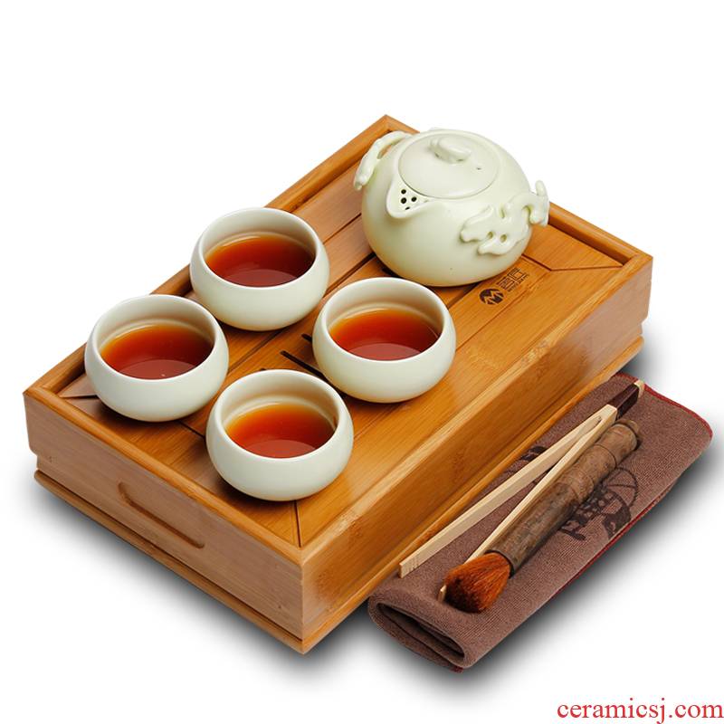 Friend is creative home small bamboo tea tray tea set and fresh water tea tray ceramic ice crack tea set a complete set of tea