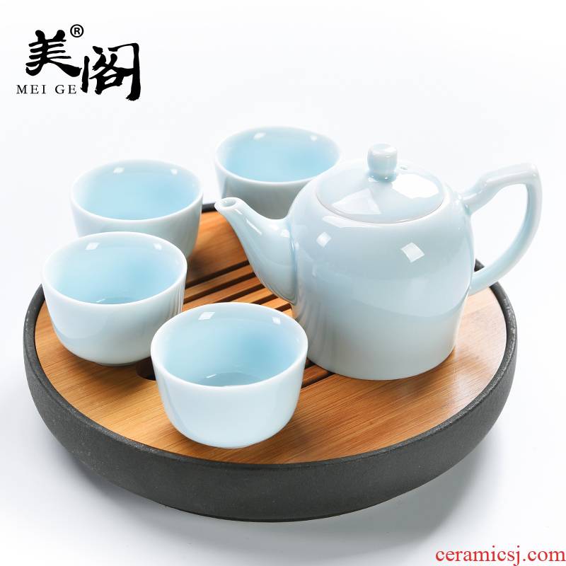 Beauty cabinet white porcelain kung fu tea set a pot of four suits for contracted household ceramics all - travel in portable small mercifully tea tray