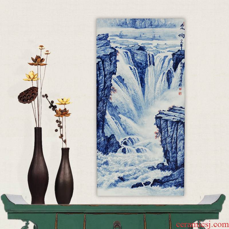 Jingdezhen ceramics celebrity famous blue - and - white hand - made porcelain partition landscape fountain reaching handicraft painting murals sitting room