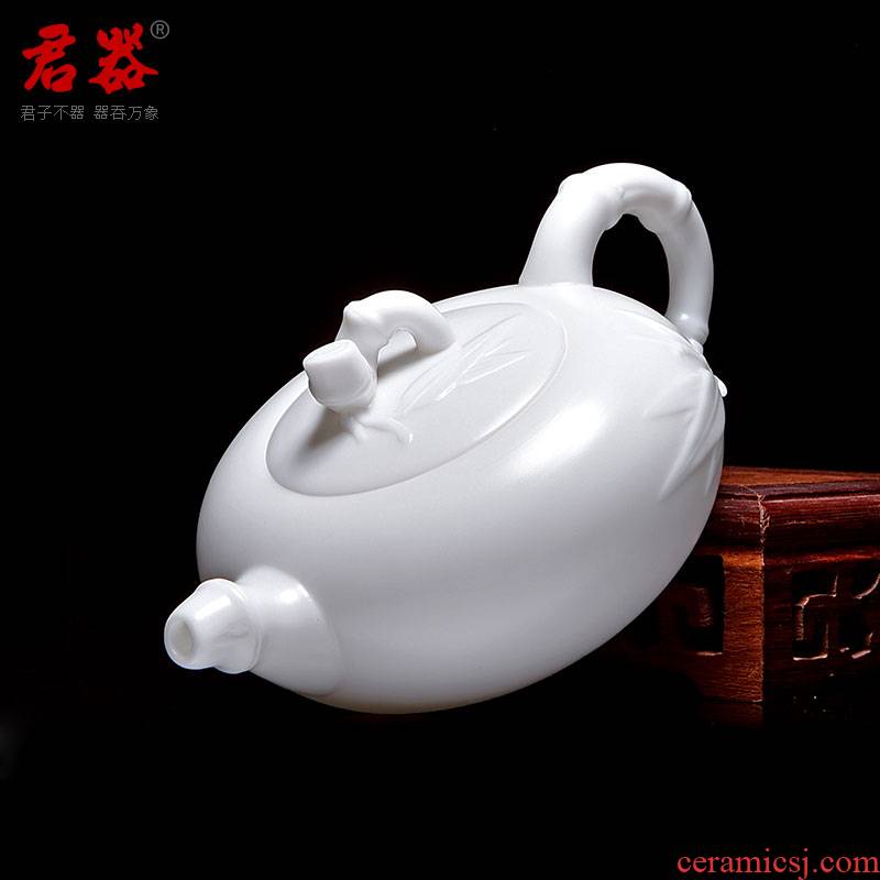 Jun ware dehua white porcelain fine little teapot kung fu tea set home tea single building white jade porcelain bamboo pot pot without glaze