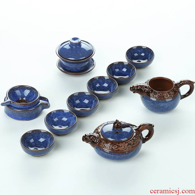 Friend is ice crack glaze tea set suits for relief clay ceramic kung fu tea teapot teacup tea tureen