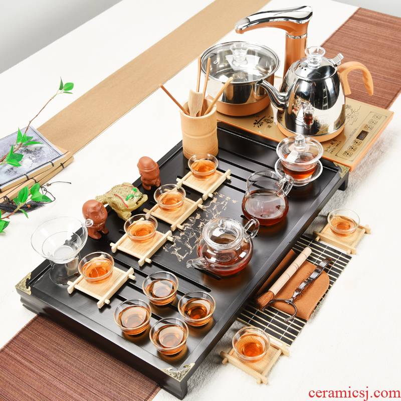 ZongTang violet arenaceous kung fu tea set the whole household electric tea stove automatic ceramic solid wood tea sets tea tea tray