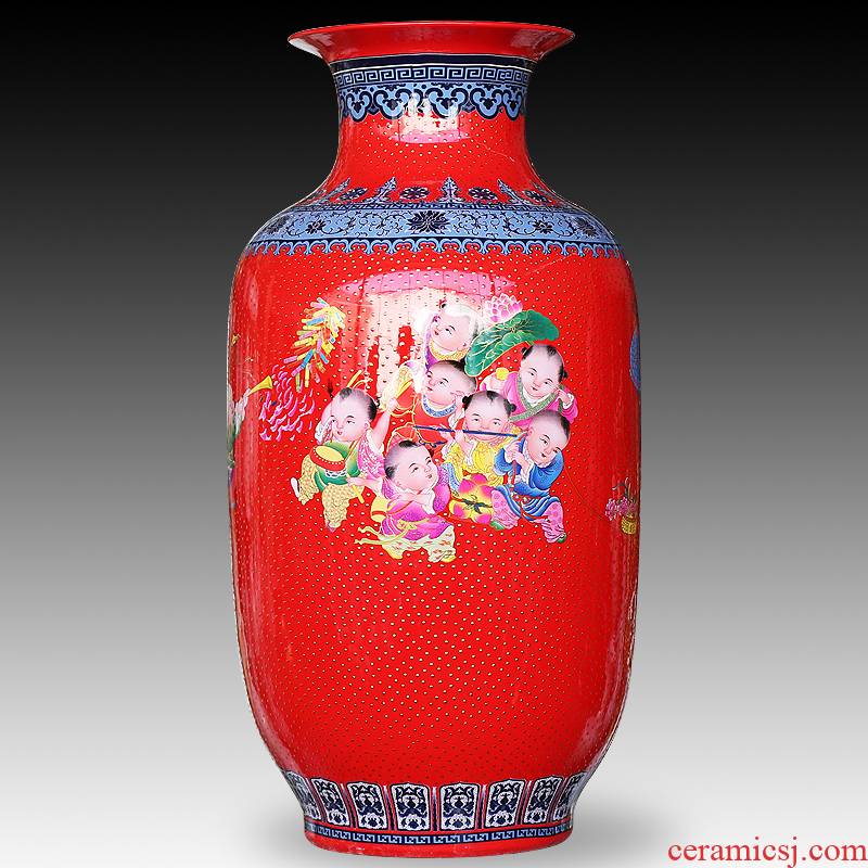 Jingdezhen ceramics decoration pastel lad TV ark, receptacle furnishing articles of modern Chinese style of large vase