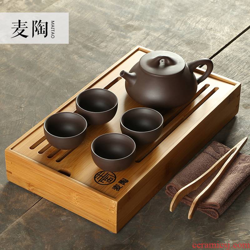 MaiTao yixing purple sand tea pot of xi shi stone gourd ladle travel tea set crack cup kung fu tea tea tray