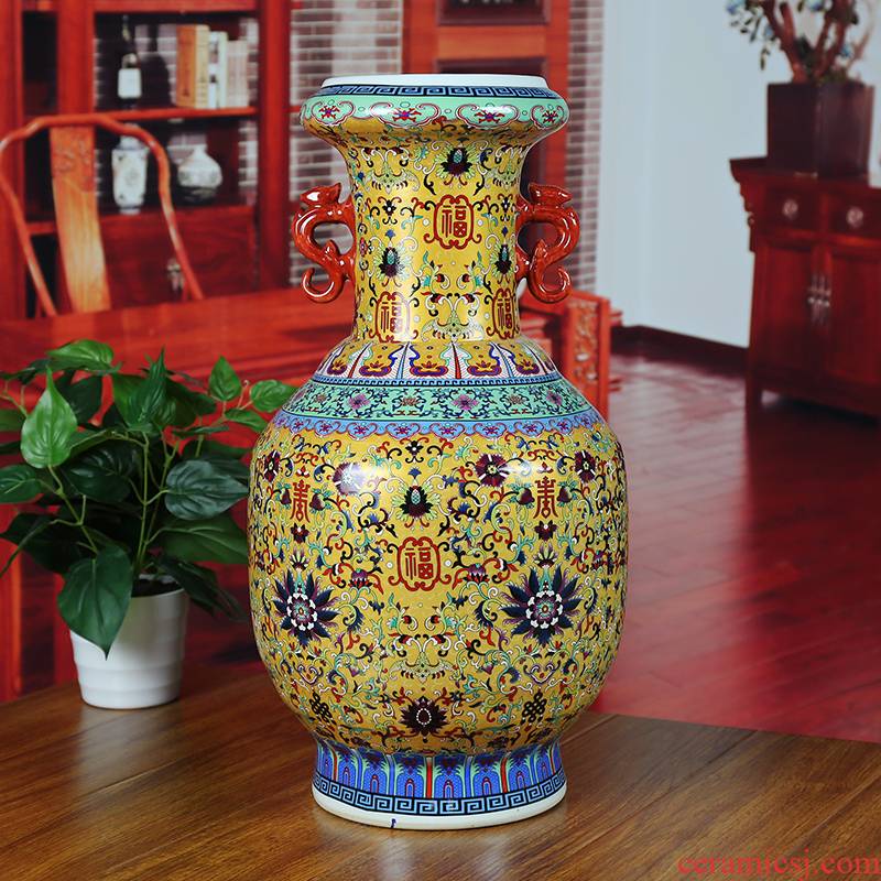 Jingdezhen ceramics colored enamel vase modern home sitting room adornment ears aureate floor company in furnishing articles