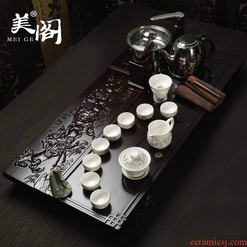 Beauty cabinet ebony a whole plate of kung fu tea set violet arenaceous induction cooker four unity of a complete set of solid wood tea tray