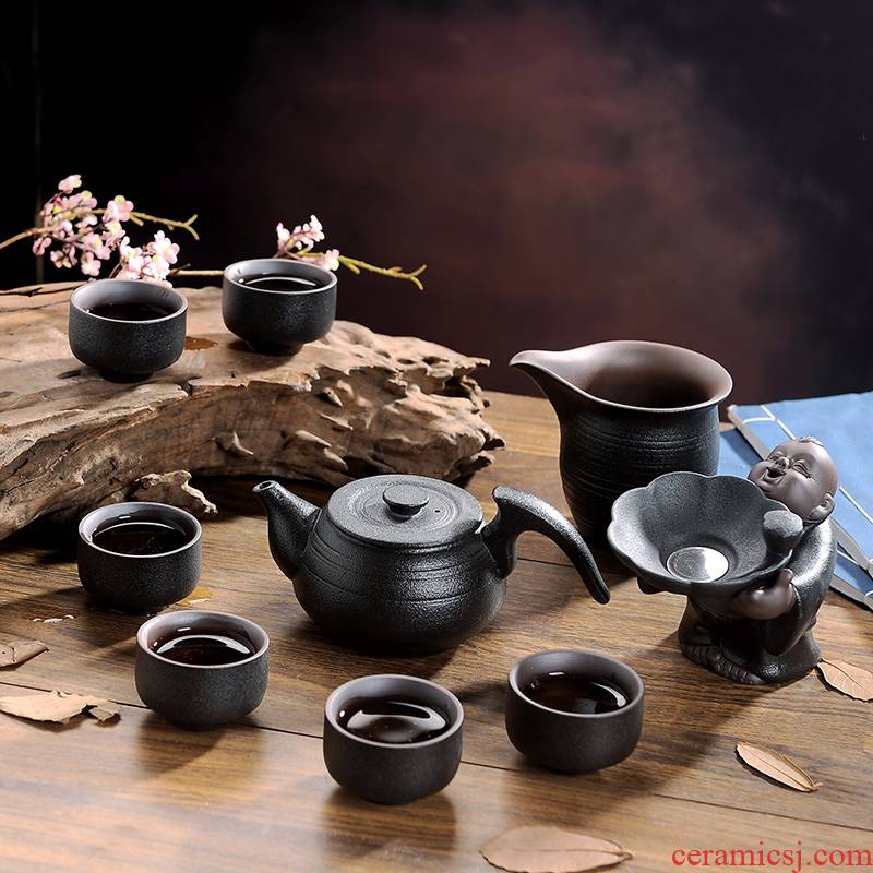 Japanese kung fu tea set of black suit household ceramic tea set the teapot tea cups) of a complete set of gift boxes