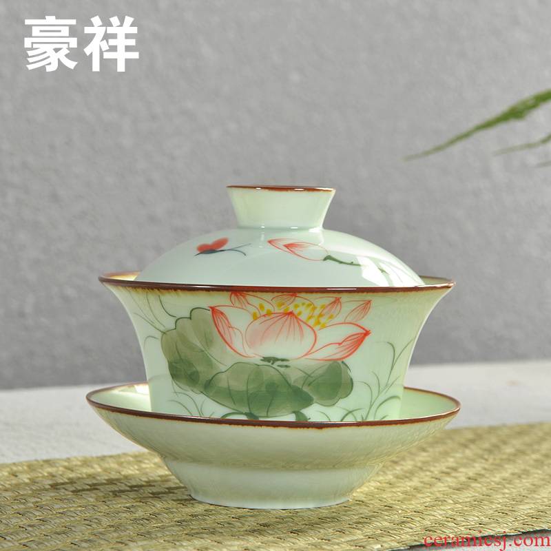 Hao auspicious tea tureen only blue and white hand - made celadon large - sized ceramic bowl three bowl of tea tureen