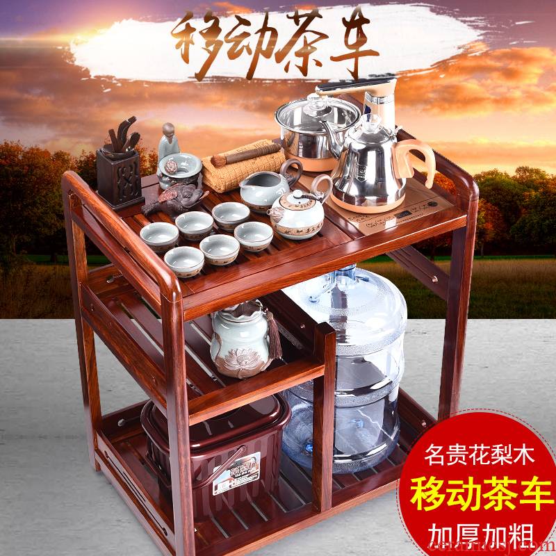 HaoFeng purple sand tea set of a complete set of domestic mobile car rosewood tea tea tea tea tea table pulleys