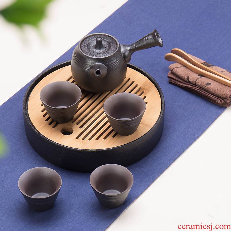 Tea set suit Japanese contracted on - board, portable travel kung fu Tea set a complete set of ceramic cups of black Tea tray