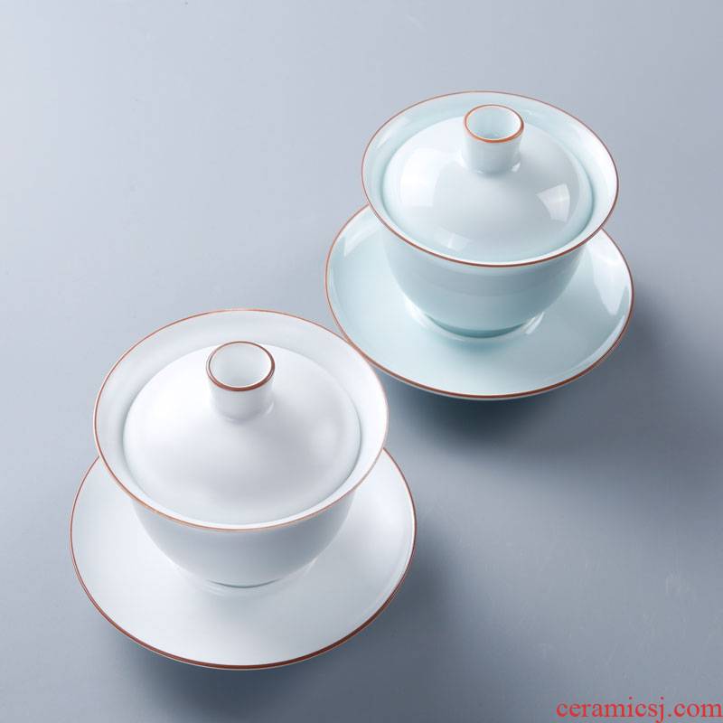 Pure color only three bowls of ceramic tureen tea cups, the home of kung fu tea teapot teacup inferior smooth white large