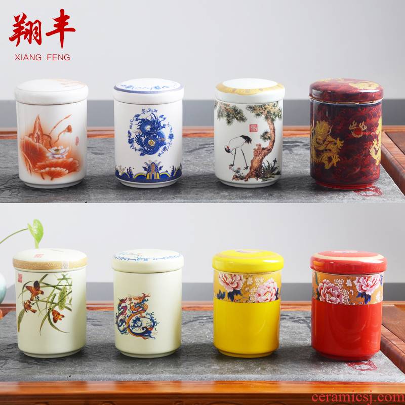 Xiang feng caddy fixings ceramics flower POTS ceramic pot small mini sealed tank receives the portable tins