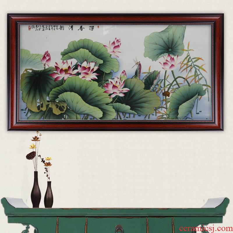 Celebrity famous jingdezhen ceramics powder enamel hand - made of lotus pond clear interesting arts and crafts porcelain plate painting murals sitting room