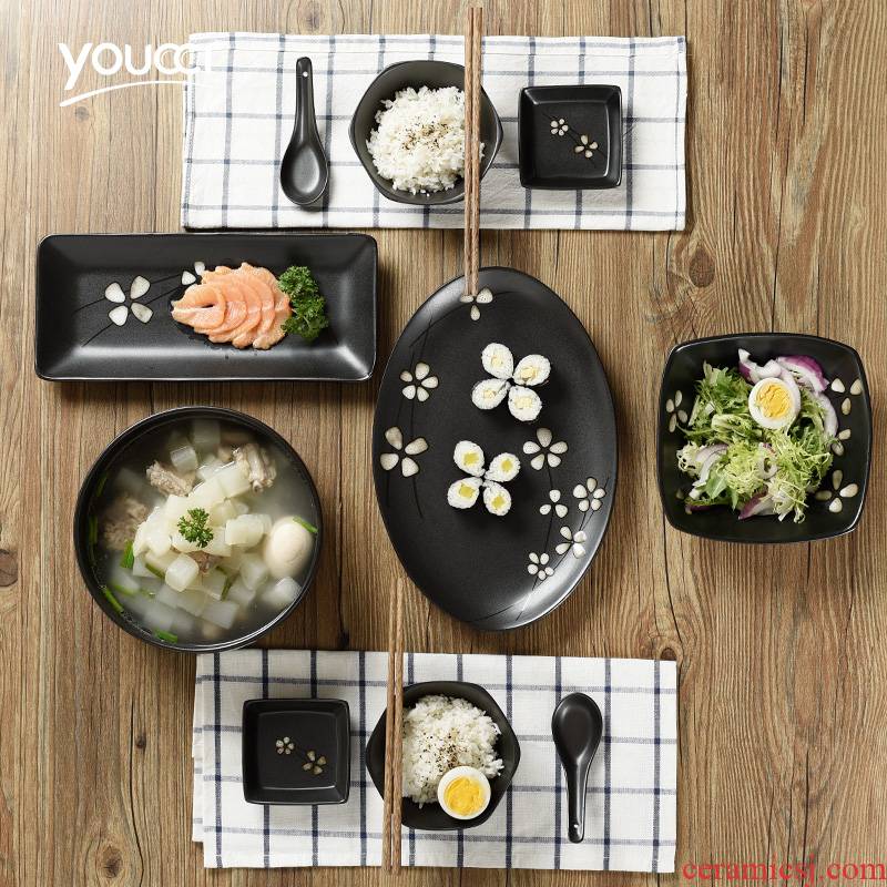 Japanese cherry blossom put tableware ceramic bowl dish dish dish dish sets one household steak dish soup bowl fish dish