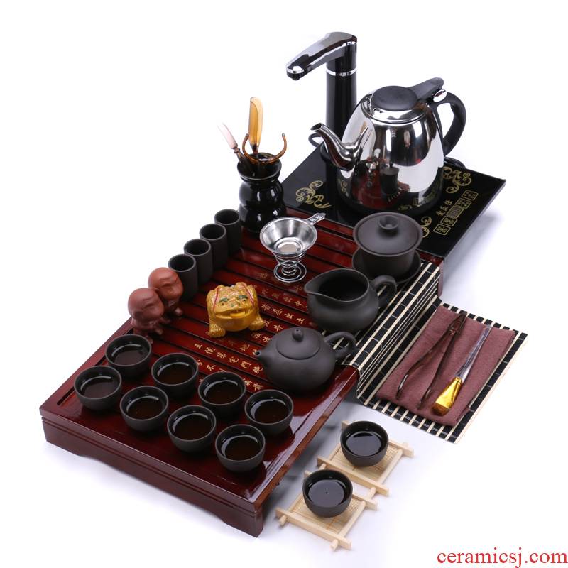 ZongTang tea tea set suit household violet arenaceous kung fu tea set in one of a complete set of induction cooker solid wood tea tray