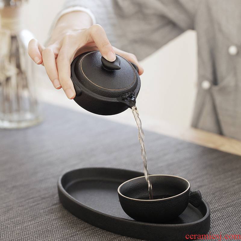 Portable travel to crack a cup of black a pot of a ceramic kung fu tea set single office simple hand grasp pot