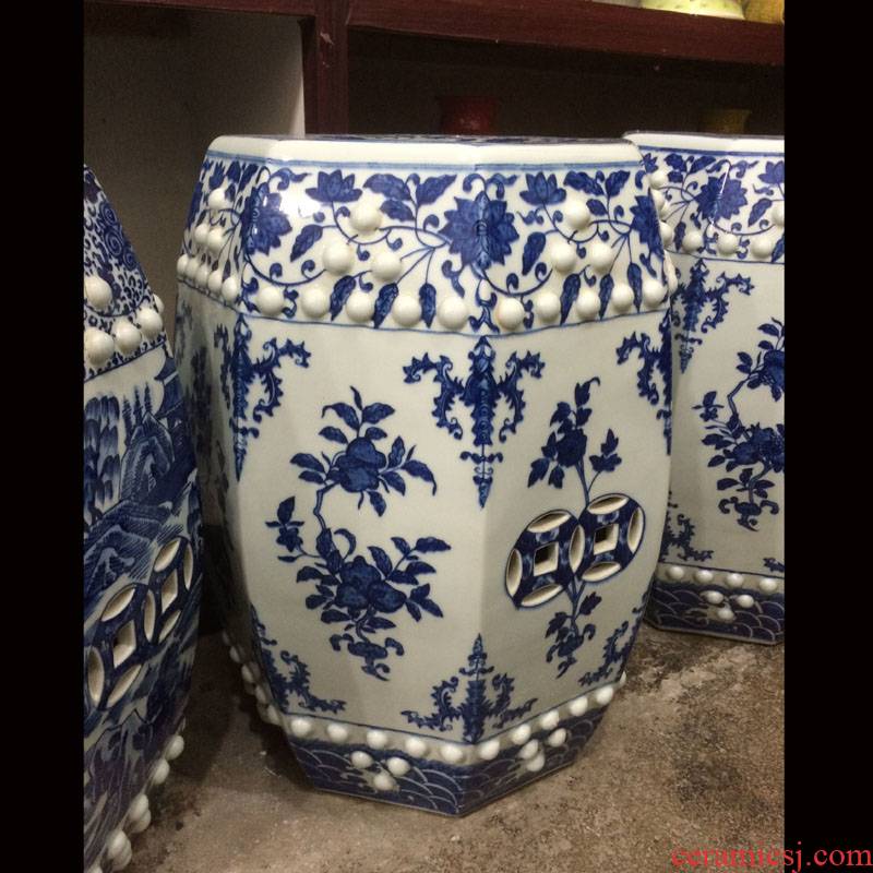 Pure hand - made porcelain of jingdezhen blue and white landscape with nail put lotus flower ceramic stools is suing the display ceramics polyhedral who