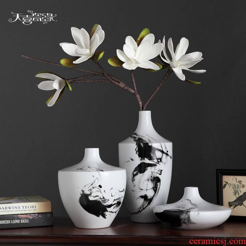 Modern new Chinese style ceramic vase three - piece creative living room TV ark of dry flower arranging porch zen furnishing articles