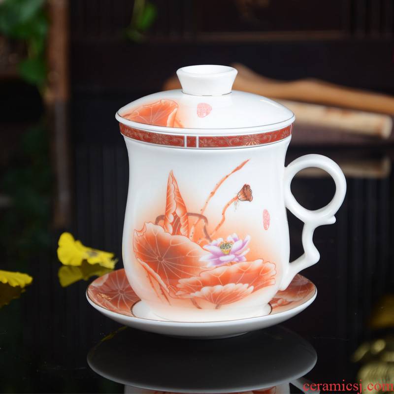 Xiang feng ceramic cups water glass tea set office meeting cup men 's and women' s blue and white porcelain filtering with cover