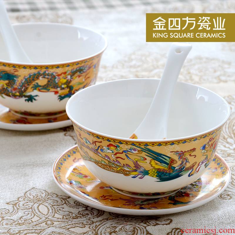 Gold square tangshan ipads porcelain tableware suit or bowl of traditional marriage wedding dress wedding dishes suit