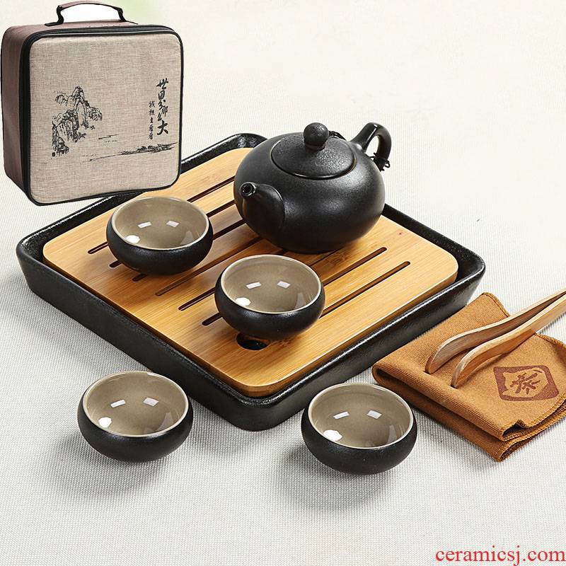Bamboo tea suit small ceramic tea tray was small dry tea Japanese travel kung fu tea service of tea of a complete set of the sea