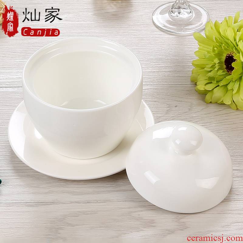 Develop them home archaize ceramic pure white creative dish bird 's nest soup cup steam egg with cover can put the microwave oven