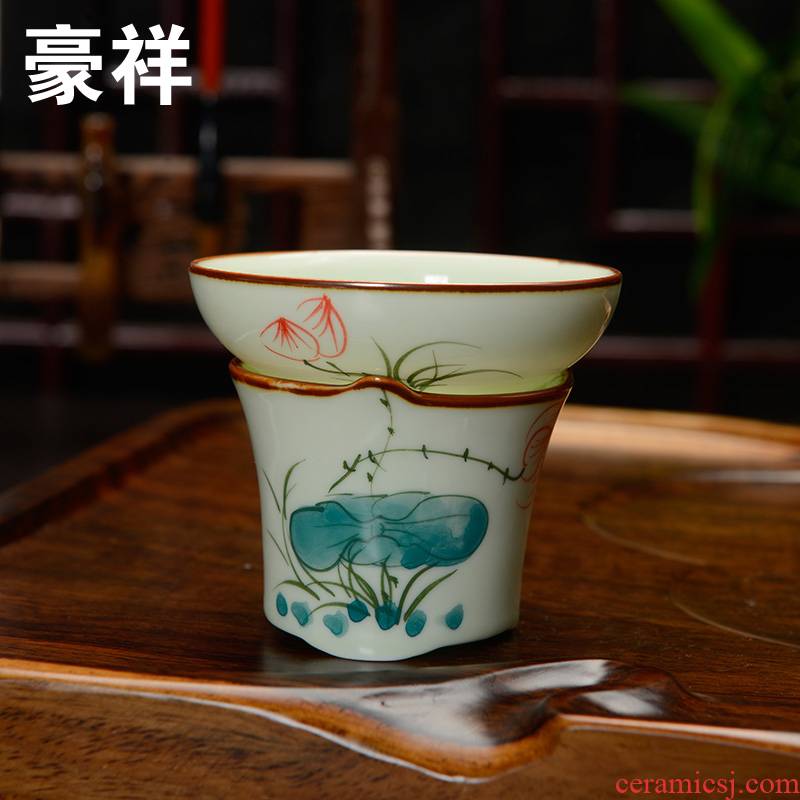 Howe auspicious hand - made celadon) ceramic filter filter filter) tea tea tea accessories