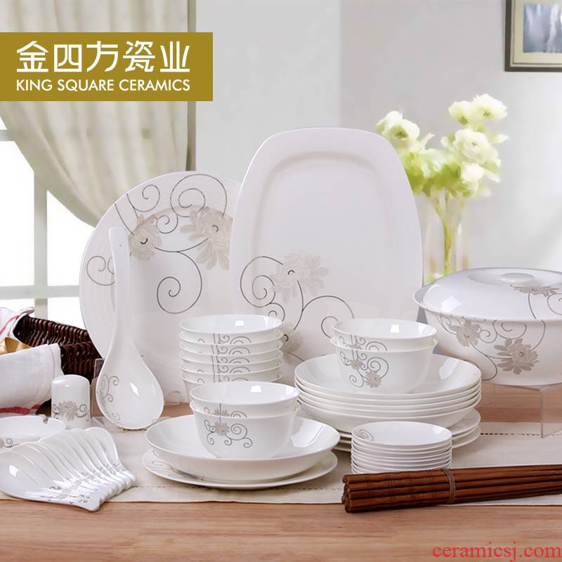 Gold square home dishes tangshan 28/56 Chinese style skull porcelain tableware suit dishes porcelain ceramic marriage