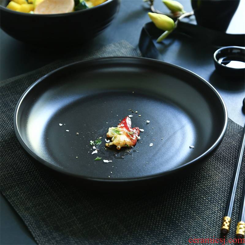 Plate IMhouse kotor Kotop ceramic tableware 10 inches deep dish creative household matte enrolled black western - style food dish