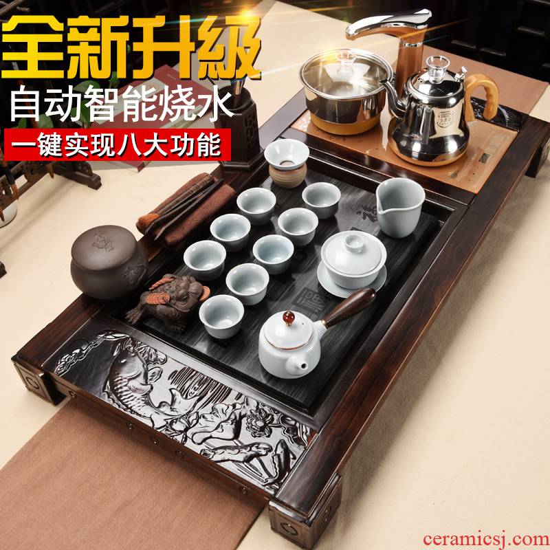 All the popular automatic ceramic kung fu tea sets household utensils solid wood tea tray was contracted tea set